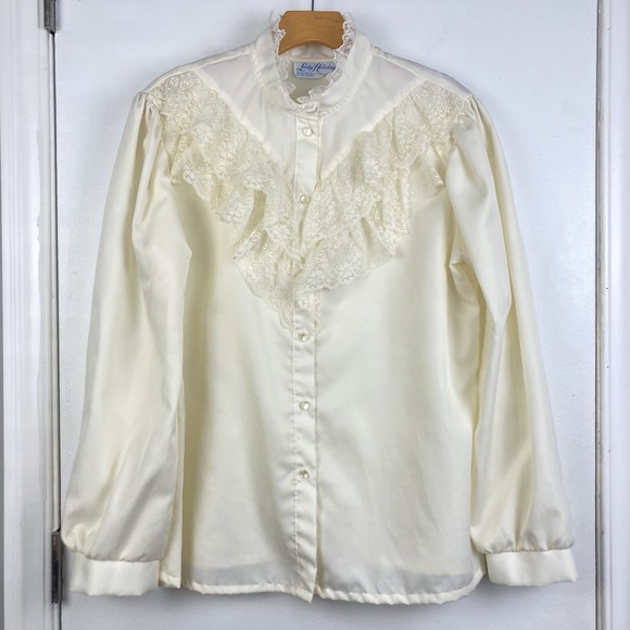 Lady Holiday Tops - Vintage VTG 80s Lady Holiday Victorian Edwardian Blouse Lace Cottage Prairie M